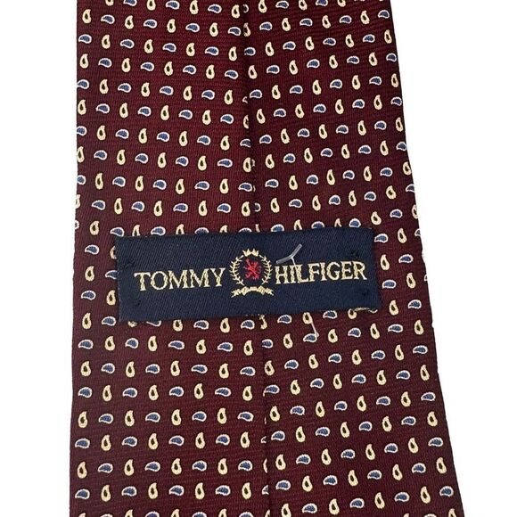 Vintage Tommy Hilfiger Silk Neck Burgundy Geometric Pattern Tie - Picture 6 of 7